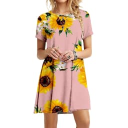 Hot Sale Dresses For Summer 2022 New Women Boho Sunflower Print Dress Casual O-Neck Short Sleeve Loose Ladies Oversized Dress