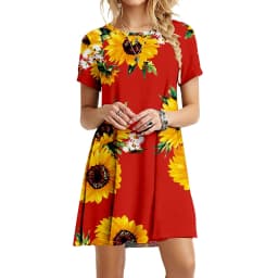 Hot Sale Dresses For Summer 2022 New Women Boho Sunflower Print Dress Casual O-Neck Short Sleeve Loose Ladies Oversized Dress