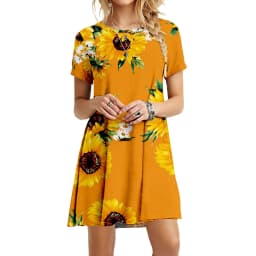 Hot Sale Dresses For Summer 2022 New Women Boho Sunflower Print Dress Casual O-Neck Short Sleeve Loose Ladies Oversized Dress