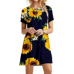 Hot Sale Dresses For Summer 2022 New Women Boho Sunflower Print Dress Casual O-Neck Short Sleeve Loose Ladies Oversized Dress