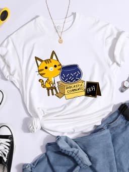 Sarcastic Comments Kawaii Cat T-Shirt Women Fashion Casual T Shirts Street Hip Hop Crop Top Cool Sport Breathable Female Tshirts