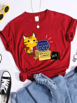 Sarcastic Comments Kawaii Cat T-Shirt Women Fashion Casual T Shirts Street Hip Hop Crop Top Cool Sport Breathable Female Tshirts