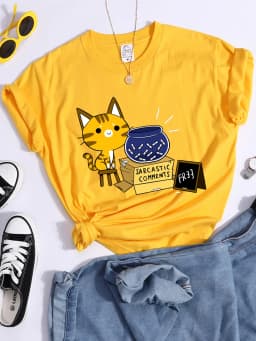 Sarcastic Comments Kawaii Cat T-Shirt Women Fashion Casual T Shirts Street Hip Hop Crop Top Cool Sport Breathable Female Tshirts
