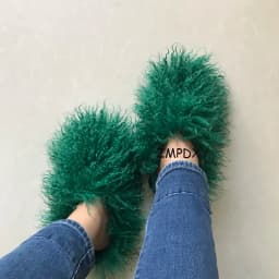 New Fluffy Long Hair Slippers Pink Sheep Fur Slippers Winter Women Plush Flat Shoes Outdoor Indoor Slippers Mongolian Fur Slides