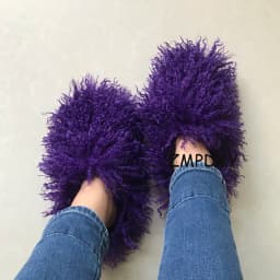 New Fluffy Long Hair Slippers Pink Sheep Fur Slippers Winter Women Plush Flat Shoes Outdoor Indoor Slippers Mongolian Fur Slides