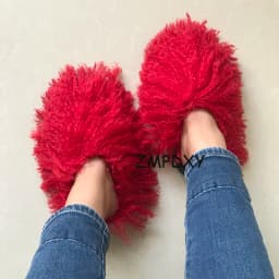 New Fluffy Long Hair Slippers Pink Sheep Fur Slippers Winter Women Plush Flat Shoes Outdoor Indoor Slippers Mongolian Fur Slides