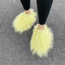New Fluffy Long Hair Slippers Pink Sheep Fur Slippers Winter Women Plush Flat Shoes Outdoor Indoor Slippers Mongolian Fur Slides