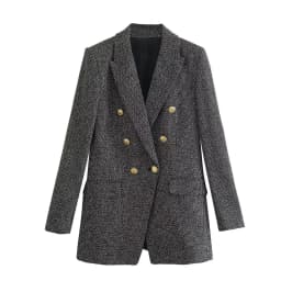ZEVITY Women Vintage Notched Collar Houndstooth Pattern Tweed Woolen Blazer Coat Female Outerwear Chic Suits Veste Tops CT2994