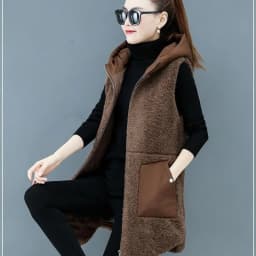Women Lamb Wool Vest Coat Autumn Winter Warm Hooded Cardigan Sleeveless Tops Free Shipping Plus Size Loose Korean Fashion Thick
