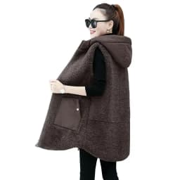 Women Lamb Wool Vest Coat Autumn Winter Warm Hooded Cardigan Sleeveless Tops Free Shipping Plus Size Loose Korean Fashion Thick