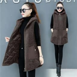 Women Lamb Wool Vest Coat Autumn Winter Warm Hooded Cardigan Sleeveless Tops Free Shipping Plus Size Loose Korean Fashion Thick