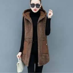 Women Lamb Wool Vest Coat Autumn Winter Warm Hooded Cardigan Sleeveless Tops Free Shipping Plus Size Loose Korean Fashion Thick