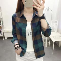 UHYTGF Spring Summer Shirt Women's Long-Sleeved Plaid Thin Tops Female Single Breasted Casual Students Shirts And Blouses 2471
