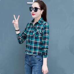 UHYTGF Spring Summer Shirt Women's Long-Sleeved Plaid Thin Tops Female Single Breasted Casual Students Shirts And Blouses 2471