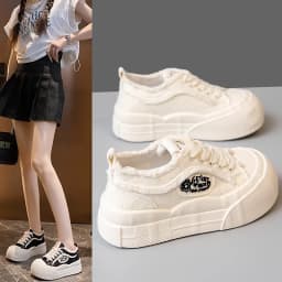 Wide Feet Round Toe Canvas Loafers Women's Leisure Lace Up Sneakers Platform Blue Pink Plimsolls Shoes Student Running Shoes