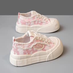 Wide Feet Round Toe Canvas Loafers Women's Leisure Lace Up Sneakers Platform Blue Pink Plimsolls Shoes Student Running Shoes