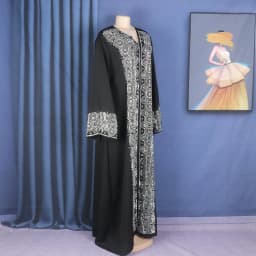 Africa Women's Dress Luxury Robe Dress Loose Fashion V-Neck Diamond Long Sleeve