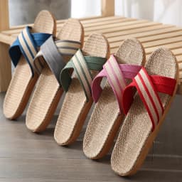 Men Shoes Slippers Linen Home Indoor Open Toe Flat Shoe Beach Slippers Striped Spliced Rubber Sandals Zapatillas Hombre