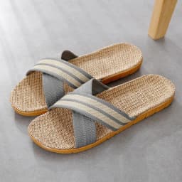 Men Shoes Slippers Linen Home Indoor Open Toe Flat Shoe Beach Slippers Striped Spliced Rubber Sandals Zapatillas Hombre