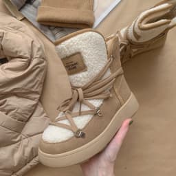 BeauToday Snow Boots Women Flats Lace Up Round Toe Cow Suede Warm Faux Fur Mixed Color Casual Outdoor Winter Ladies Shoes 08036