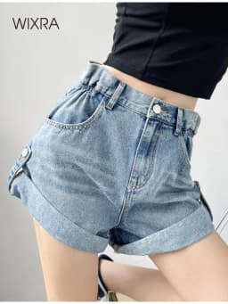 Wixra Women Basic Denim Shorts Candy Color Summer New Trendy Pants High Waist Casual Jeans Bottom