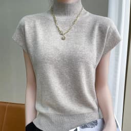 Merino Wool Knitted T-shirt Women's Summer 2023 New Half Height Pullover Short Sleeve Vest Fashion Basic Solid Color Women's Top