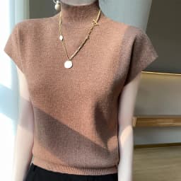 Merino Wool Knitted T-shirt Women's Summer 2023 New Half Height Pullover Short Sleeve Vest Fashion Basic Solid Color Women's Top