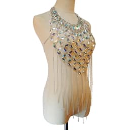 Shiny Acrylic Gems Sequins Tank Top Metal Tassel Body Chain 2025 Festival Rave Clothing Summer Sexy Backless Crop Tops