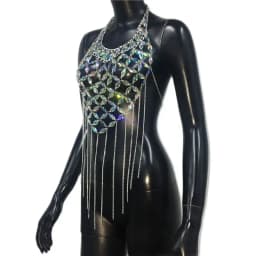Shiny Acrylic Gems Sequins Tank Top Metal Tassel Body Chain 2025 Festival Rave Clothing Summer Sexy Backless Crop Tops