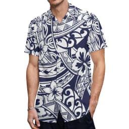 2023 New Style Samoan Puletasi Polynesian Tribal Dress Bat Sleeve Tops Long Fishtail Skirt Set Match Mens Shirts