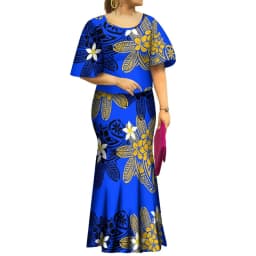 2023 New Style Samoan Puletasi Polynesian Tribal Dress Bat Sleeve Tops Long Fishtail Skirt Set Match Mens Shirts