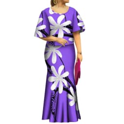 2023 New Style Samoan Puletasi Polynesian Tribal Dress Bat Sleeve Tops Long Fishtail Skirt Set Match Mens Shirts