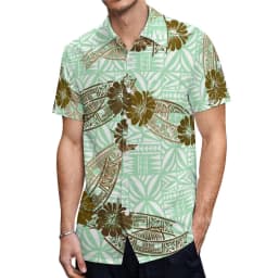 2023 New Style Samoan Puletasi Polynesian Tribal Dress Bat Sleeve Tops Long Fishtail Skirt Set Match Mens Shirts