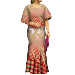 2023 New Style Samoan Puletasi Polynesian Tribal Dress Bat Sleeve Tops Long Fishtail Skirt Set Match Mens Shirts