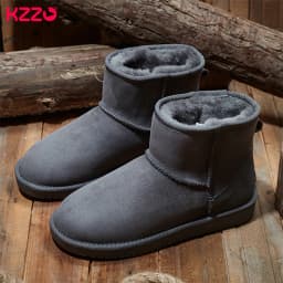 KZZO Size 37-48 Australia Classic Real Sheepskin Suede Leather Men Sheep Wool Fur Lined Winter Short Ankle Snow Boots Grey Shoes