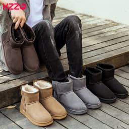 KZZO Size 37-48 Australia Classic Real Sheepskin Suede Leather Men Sheep Wool Fur Lined Winter Short Ankle Snow Boots Grey Shoes