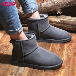 KZZO Size 37-48 Australia Classic Real Sheepskin Suede Leather Men Sheep Wool Fur Lined Winter Short Ankle Snow Boots Grey Shoes