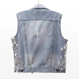 Heavy Industry Nail Bead Flower Women's Denim Vest 2023 Spring Summer New Short Sleeveless Jacket Broken Hole Waistcoat Female