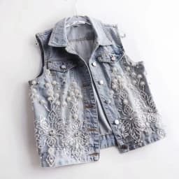 Heavy Industry Nail Bead Flower Women's Denim Vest 2023 Spring Summer New Short Sleeveless Jacket Broken Hole Waistcoat Female