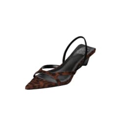 MKKHOU Fashion Sandals Women New High Quality Genuine Leather Simple Pointed Back Strap Middle Heel Leopard Pattern Open Shoes