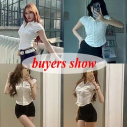 Skinny Uniform Short Sleeve Shirts Women Korean Turndown Collar Pockets White T-Shirt Slim Fit Single-Breasted OL Woman Clothes