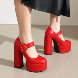 Super High Thick Heel Waterproof Platform Shallow Square Buckle Women's High Heels Party Wearing Orange Women's Pumps