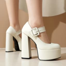Super High Thick Heel Waterproof Platform Shallow Square Buckle Women's High Heels Party Wearing Orange Women's Pumps