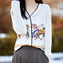 Spring Autumn Women 100% Wool Silk Stitching Sweater New V-neck Printing Cardigan Casual Knitted Soft Jacket Slim Warm Tops