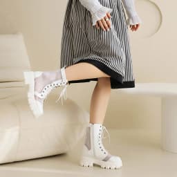 Mesh Panel Lacquer Leather Cutout Breathable Short Boots Flat Heel Thick Sole Lace Up Mesh Boots Zipper Elevated Shoes