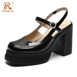 PRXDONG Brand Spring Summer Comfortable Square High Heels Thick Platform Black Beige Dress Party Office Lady Shoes Pumps Size 39