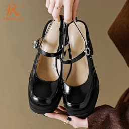 PRXDONG Brand Spring Summer Comfortable Square High Heels Thick Platform Black Beige Dress Party Office Lady Shoes Pumps Size 39