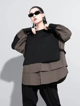 Amax luluE European Autumn Fashion Loose Sweatshirts Womens Vintage Fake Two Piece Hoodies Ladies Casual Oversized Punk Clothes