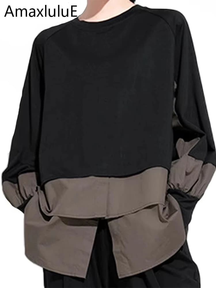 Amax luluE European Autumn Fashion Loose Sweatshirts Womens Vintage Fake Two Piece Hoodies Ladies Casual Oversized Punk Clothes