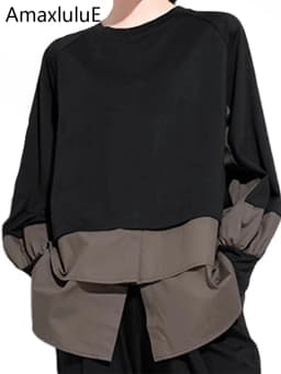 Amax luluE European Autumn Fashion Loose Sweatshirts Womens Vintage Fake Two Piece Hoodies Ladies Casual Oversized Punk Clothes